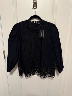 kate spade Black Lace & Swiss Dot Blouse